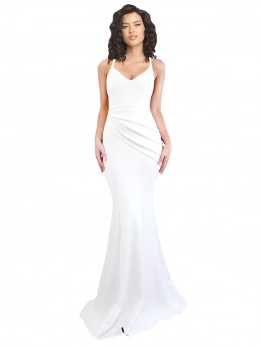 Bianco Stile sirena Sottili Alto Collo Crespo Elastico Lunga Formali Abiti da damigella donore / Abiti da sera / Abiti da ballo Vendita